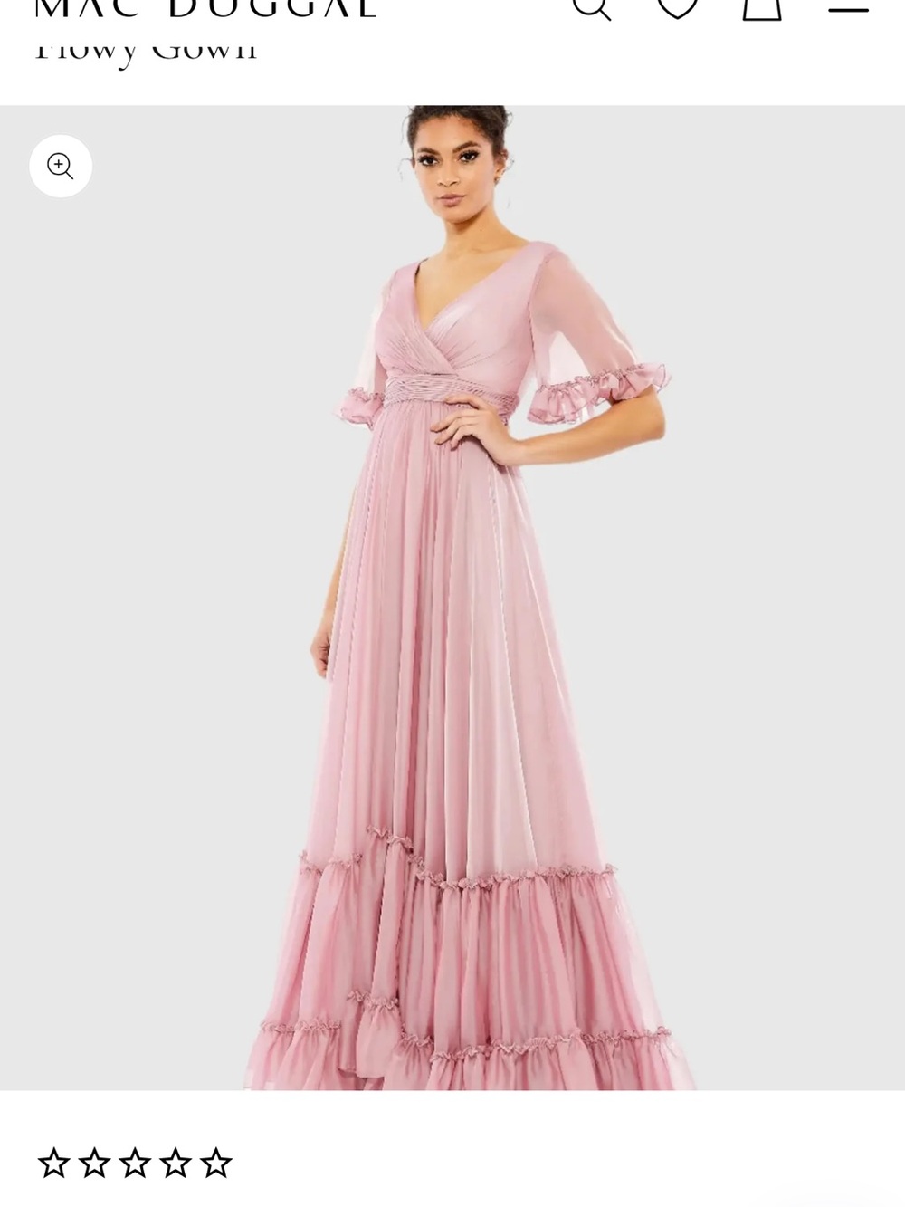 Mac Duggal Blush rose  Ruffled V‑Neck Chiffon Maxi Gown size 4 NWT